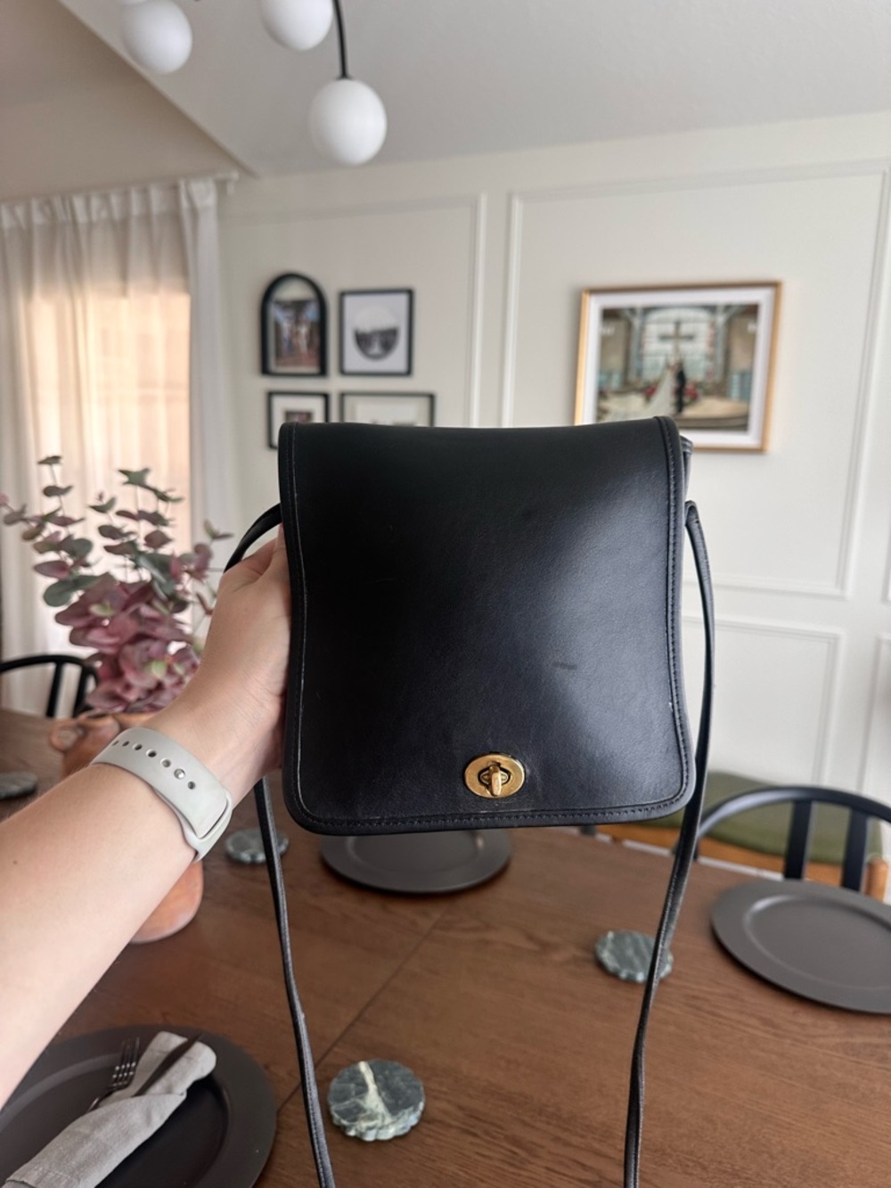 Vintage Coach Black Leather Compact Pouch